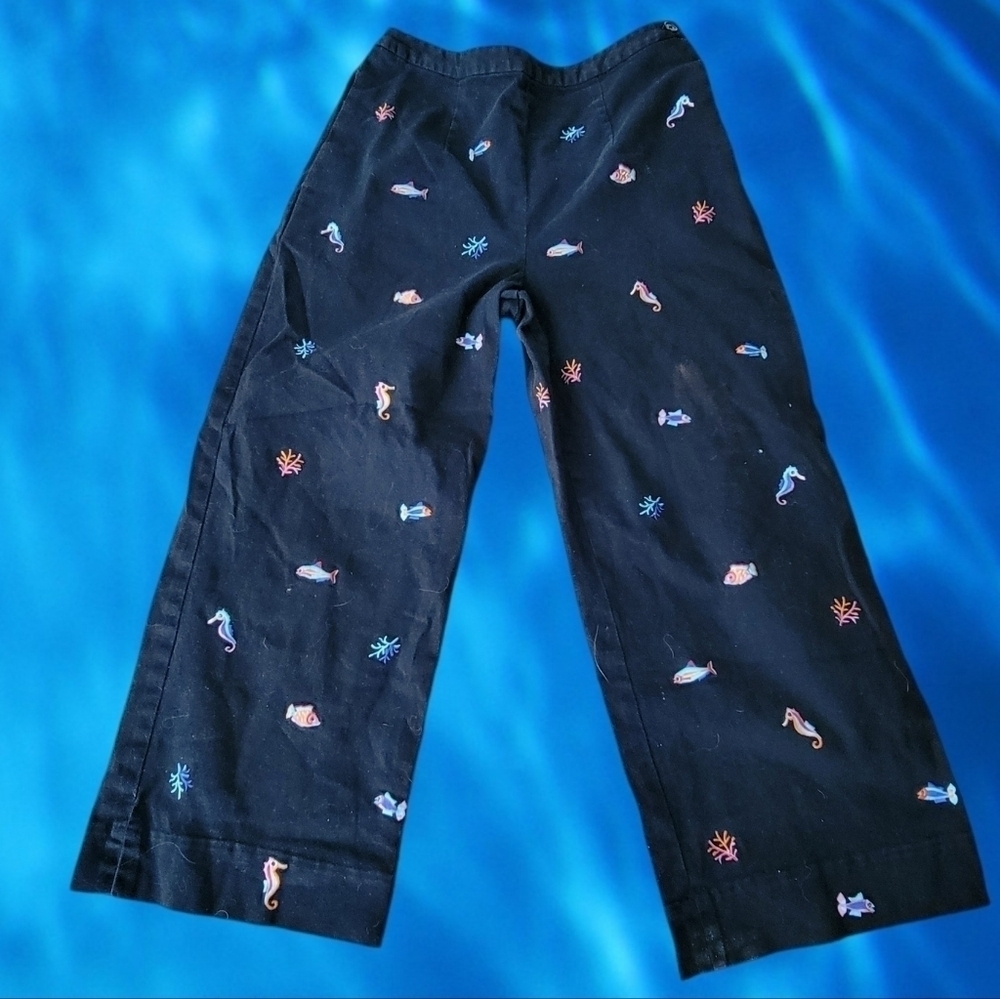 Coldwater Creek capri crop pants SIZE 6 embroidered summer beach pockets T45